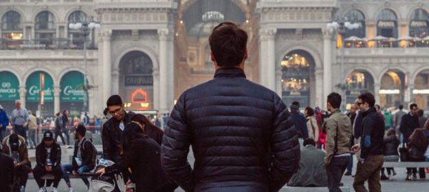 Man stands alone in square