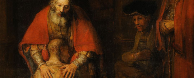 Painting of man forgiving boy